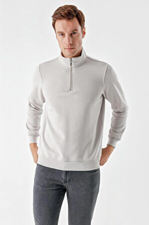 Slimfit Yarım Fermuarlı Dik Yaka 2 İplik Erkek Sweatshirt