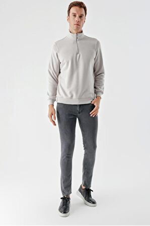 Slimfit Yarım Fermuarlı Dik Yaka 2 İplik Erkek Sweatshirt