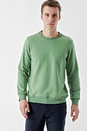 Slimfit  Bisiklet Yaka Düz Renk 2 iplik Erkek Sweatshirt