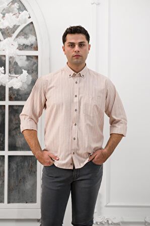Advante Geniş Ve Rahat Kesim Cepli Çizgili Klasik Erkek Gömlek