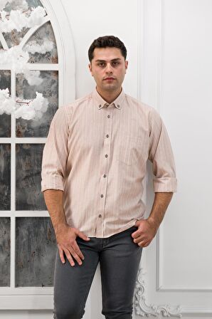 Advante Geniş Ve Rahat Kesim Cepli Çizgili Klasik Erkek Gömlek