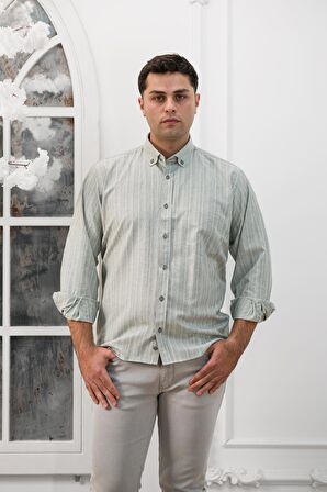 Advante Geniş Ve Rahat Kesim Cepli Çizgili Klasik Erkek Gömlek