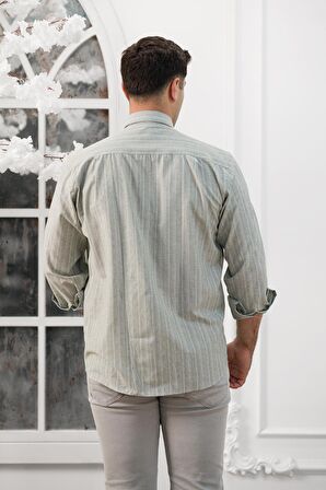 Advante Geniş Ve Rahat Kesim Cepli Çizgili Klasik Erkek Gömlek