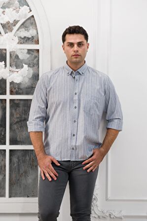 Advante Geniş Ve Rahat Kesim Cepli Çizgili Klasik Erkek Gömlek
