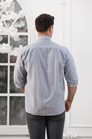 Advante Geniş Ve Rahat Kesim Cepli Çizgili Klasik Erkek Gömlek