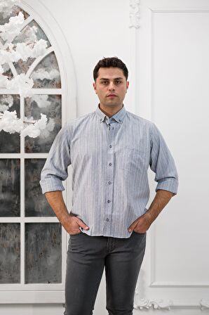 Advante Geniş Ve Rahat Kesim Cepli Çizgili Klasik Erkek Gömlek