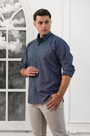 Advante Geniş Ve Rahat Kesim Cepli Çizgili Klasik Erkek Gömlek