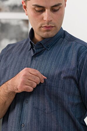 Advante Geniş Ve Rahat Kesim Cepli Çizgili Klasik Erkek Gömlek