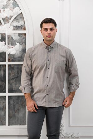 Advante Geniş Ve Rahat Kesim Cepli Çizgili Klasik Erkek Gömlek
