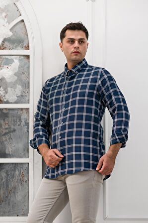 Advante Slimfit Ekoseli Yaka Düğmeli Mevsimlik Kumaş Erkek Gömlek