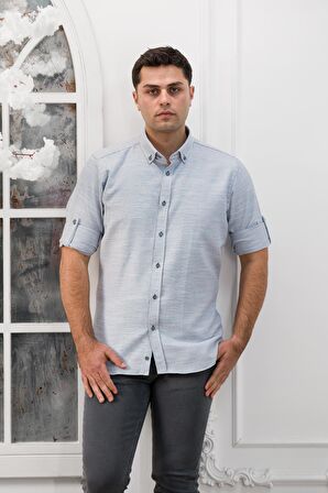 Advante Slimfit Katlamalı Kol Hasırlı Armürlü Yaka Düğmeli Erkek Gömlek