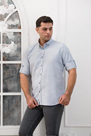 Advante Slimfit Katlamalı Kol Hasırlı Armürlü Yaka Düğmeli Erkek Gömlek
