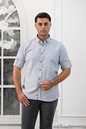 Advante Slimfit Katlamalı Kol Hasırlı Armürlü Yaka Düğmeli Erkek Gömlek