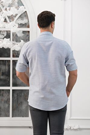 Advante Slimfit Katlamalı Kol Hasırlı Armürlü Yaka Düğmeli Erkek Gömlek