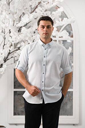 Advante Slimfit Katlamalı Kol Hasırlı Armürlü Yaka Düğmeli Erkek Gömlek
