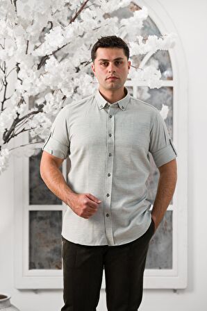 Advante Slimfit Katlamalı Kol Hasırlı Armürlü Yaka Düğmeli Erkek Gömlek