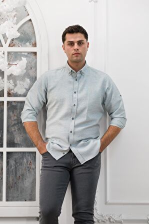 Advante Slimfit Katlamalı Kol Hasırlı Armürlü Yaka Düğmeli Erkek Gömlek