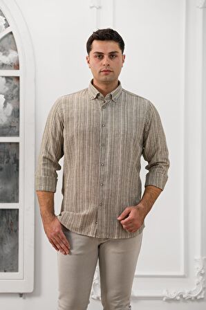 Advante Hasırlı Dokumalı Slimfit Çizgili Yaka Düğmeli Mevsimlik Kumaş Erkek Gömlek