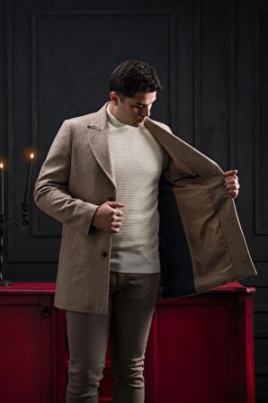 Advante Slimfit Kırlangıç Yaka Düğme Kapamalı Erkek Kaşe Kaban