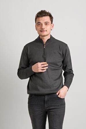 Regular Fit Yarım Balıkçı Fermuarlı Akrilik Viskon Karışımlı Erkek Triko Kazak 
