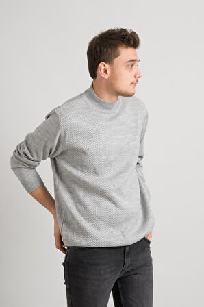 Regular Fit Yarım Balıkçı Nokta Desenli Akrilik Viskon Karışımlı Erkek Triko Kazak 
