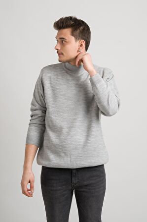 Regular Fit Yarım Balıkçı Nokta Desenli Akrilik Viskon Karışımlı Erkek Triko Kazak 