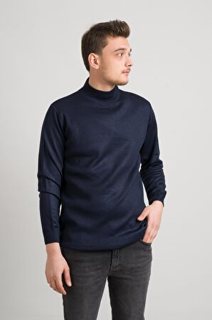 Regular Fit Yarım Balıkçı Nokta Desenli Akrilik Viskon Karışımlı Erkek Triko Kazak 