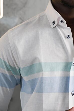 Advante Panolu Yaka Düğmeli Pamuklu Slimfit Yazlık Gömlek