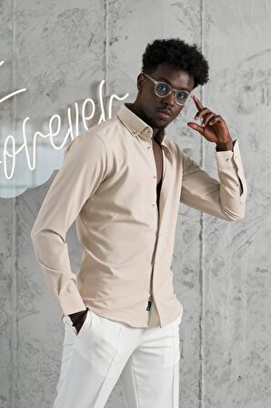 Advante Armürlü Likralı Yaka Düğmeli Slimfit Yazlık Gofre Kumaş Gömlek