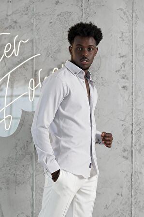 Advante Armürlü Likralı Yaka Düğmeli Slimfit Yazlık Gofre Kumaş Gömlek