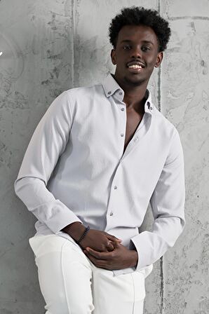 Advante Armürlü Likralı Yaka Düğmeli Slimfit Yazlık Gofre Kumaş Gömlek