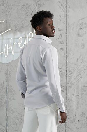 Advante Armürlü Likralı Yaka Düğmeli Slimfit Yazlık Gofre Kumaş Gömlek