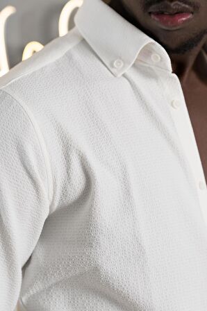 Advante Armürlü Likralı Yaka Düğmeli Slimfit Yazlık Gofre Kumaş Gömlek