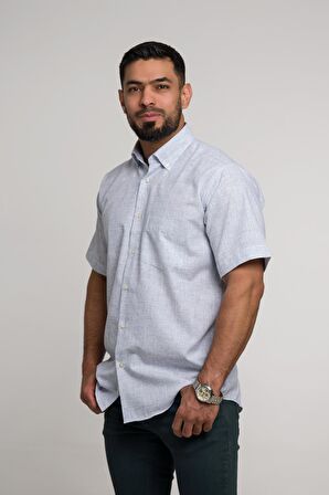 Geniş Ve Rahat (Bol) Kesim Cepli Bitik Kareli Klasik Kısa Kol Erkek Gömlek