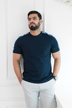 Slimfit Omuz Şeritli Bisiklet Yaka %100 Pamuk Dokulu T-shirt