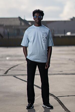 Bisiklet Yaka %100 Pamuklu Baskılı Oversize (Geniş Model) T-shirt