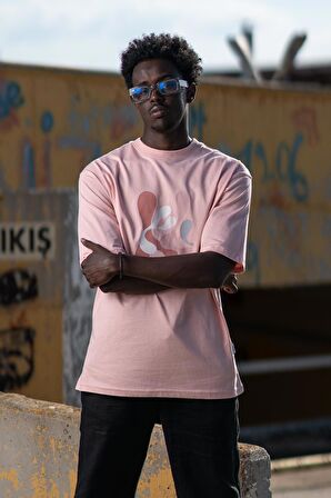 Bisiklet Yaka %100 Pamuklu Önü Baskılı Oversize (Geniş Model) T-shirt