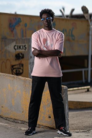 Bisiklet Yaka %100 Pamuklu Önü Baskılı Oversize (Geniş Model) T-shirt