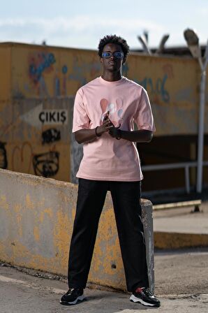 Bisiklet Yaka %100 Pamuklu Önü Baskılı Oversize (Geniş Model) T-shirt