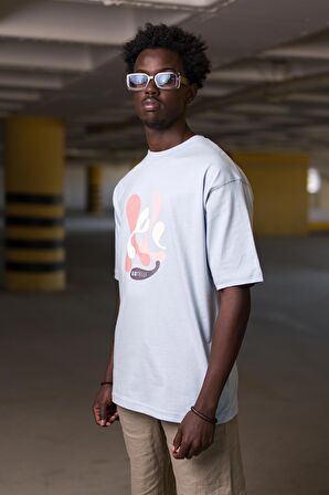 Bisiklet Yaka %100 Pamuklu Önü Baskılı Oversize (Geniş Model) T-shirt