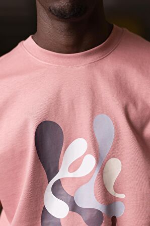 Bisiklet Yaka %100 Pamuklu Önü Baskılı Oversize (Geniş Model) T-shirt