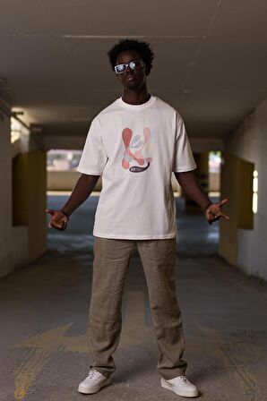 Bisiklet Yaka %100 Pamuklu Önü Baskılı Oversize (Geniş Model) T-shirt