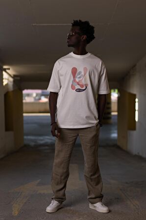 Bisiklet Yaka %100 Pamuklu Önü Baskılı Oversize (Geniş Model) T-shirt