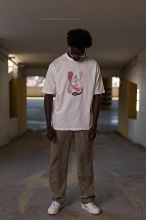 Bisiklet Yaka %100 Pamuklu Önü Baskılı Oversize (Geniş Model) T-shirt
