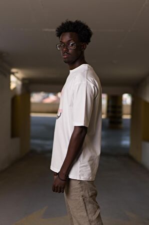Bisiklet Yaka %100 Pamuklu Önü Baskılı Oversize (Geniş Model) T-shirt