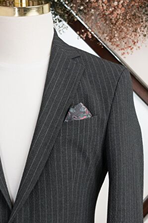 Slimfit Çizgili Mono Yaka Çift Yırtmaçlı Likralı Jogger Takım Elbise