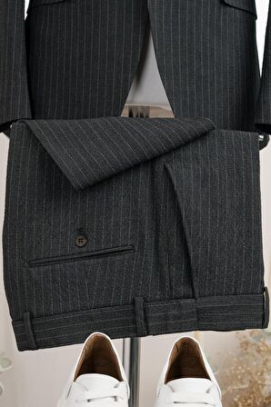 Slimfit Çizgili Mono Yaka Çift Yırtmaçlı Likralı Jogger Takım Elbise