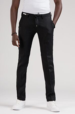 Ecer Slimfit Beli Lastikli ve İplikli %100 Linen Ham Keten Jogger Pantolon