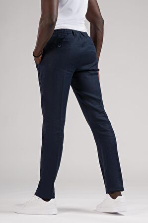 Ecer Slimfit Beli Lastikli ve İplikli %100 Linen Ham Keten Jogger Pantolon