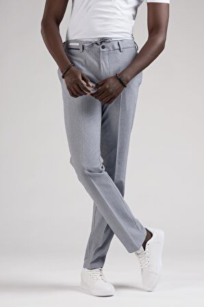 Ecer Slimfit Beli Yarım Lastikli Ve İplikli İnce Çizgili Yazlık Jogger Pantolon